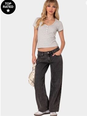 Edikted Petite Raelynn Washed Low Rise Jeans XS